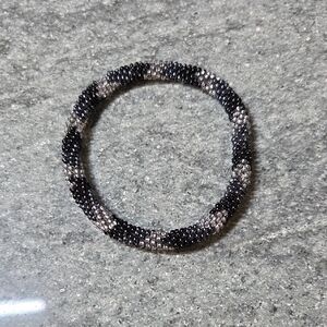 Black & Silver Beaded Stretch Bracelet by